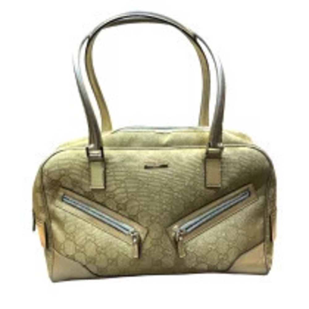 Gucci GG Canvas top handle boston bowler bag metallic gold